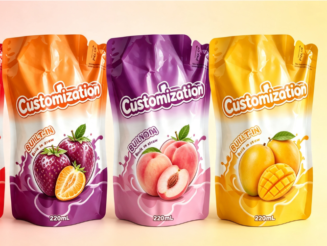 Multi Flavours 220 ml indbyggede halmpresseposer Custom frugtpuré & juice emballageposer