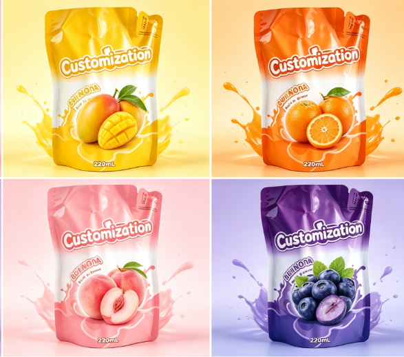 Multi Flavours 220 ml indbyggede halmpresseposer Custom frugtpuré & juice emballageposer