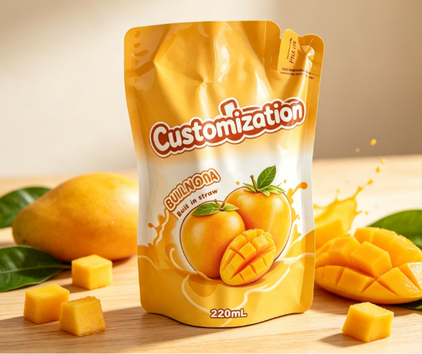 Multi Flavours 220 ml indbyggede halmpresseposer Custom frugtpuré & juice emballageposer
