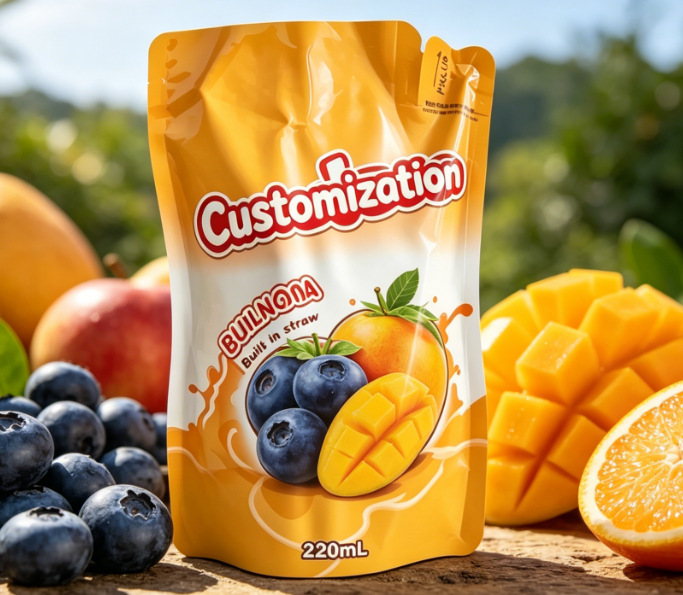 220 ml Mango Frugtpuré Indbyggede halmposer Specialtrykte drikkeemballageposer