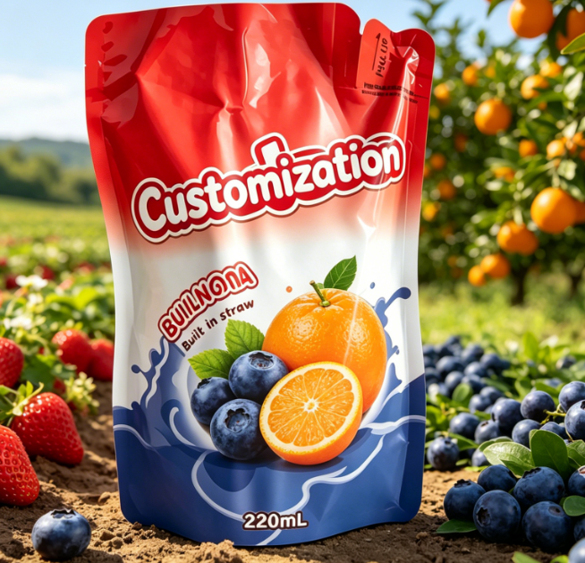 220 ml Mango Frugtpuré Indbyggede halmposer Specialtrykte drikkeemballageposer
